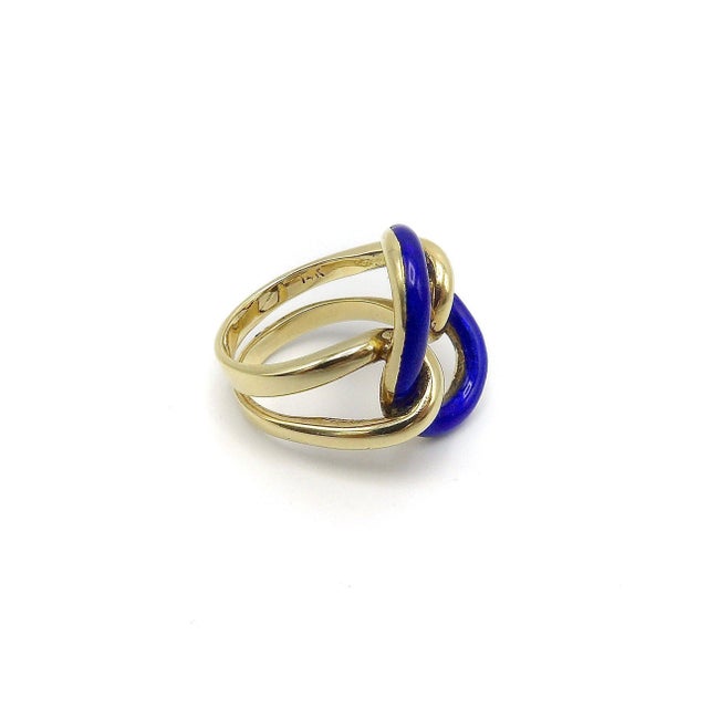 Blue Vintage 14k Gold Blue Enamel Lover's Knot Ring, Size 6 For Sale - Image 8 of 10