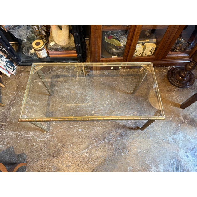 Art Deco Vintage Brass Coffee Table With Leaf Motif in the Style of Maison Jansen For Sale - Image 3 of 11