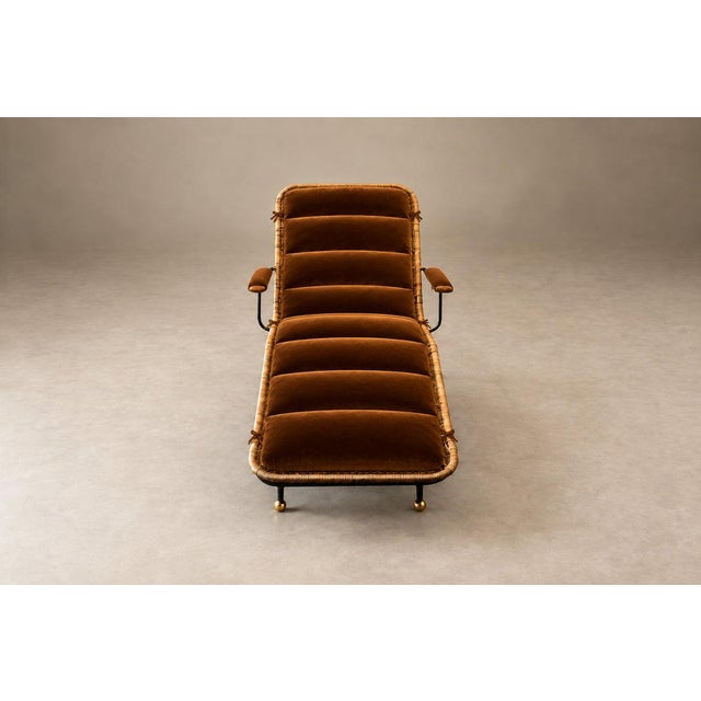 Brazilian Modern Sculptural Chaise in Wicker, Mohair, Steel and Brass, Att. Carlo Hauner, Brazil, 1950s For Sale - Image 16 of 18