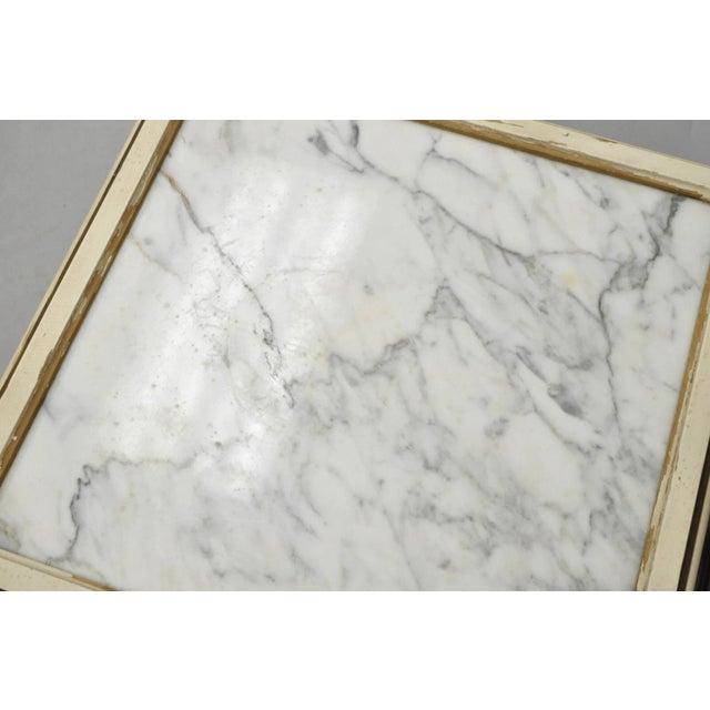 Vintage French Louis XV Style White Painted Marble Top Low Square Coffee Table For Sale In Philadelphia - Image 6 of 12