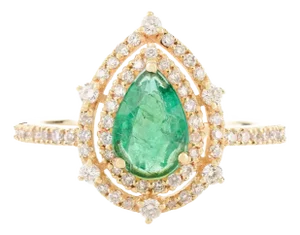 14k Gold Pear Cut Emerald Double Halo Diamond Engagement Ring Size 5.5