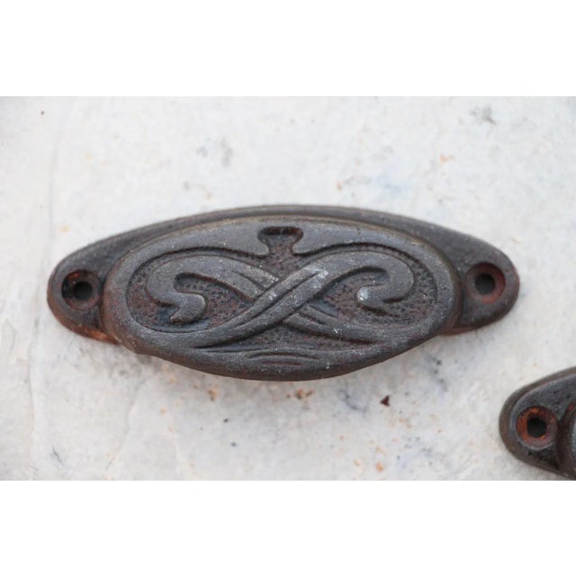 Rustic European Antique Cast Iron Drawer Pulls - a Pair For Sale - Image 3 of 7