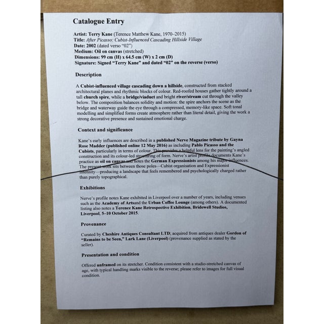 Terry Kane (Terence Matthew Kane, 1970–2015) After Picasso (Cubist-Influenced) Cascading Hillside Village Original Oil on Canvas, 2002 For Sale - Image 18 of 18