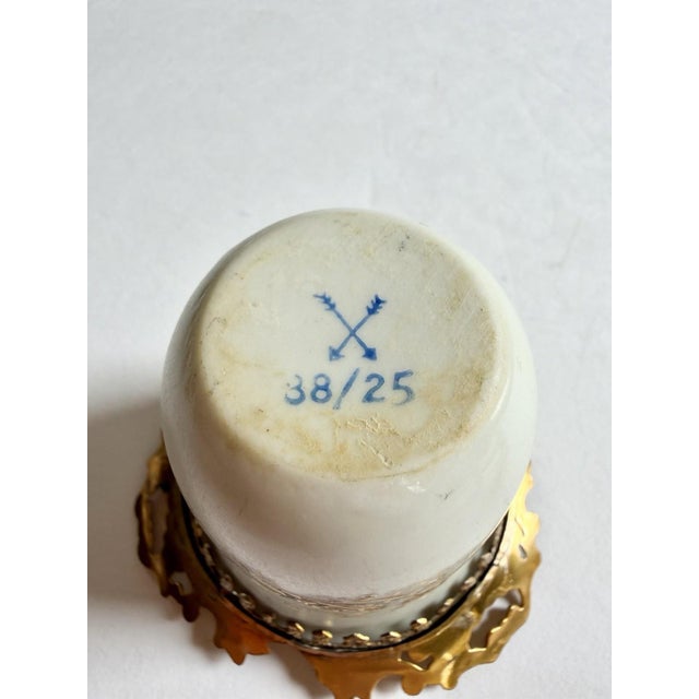 Lovely Vintage Egg w/Painted Enamel Birds In Porcelain Dish & Brass Cherub Stand For Sale - Image 16 of 17