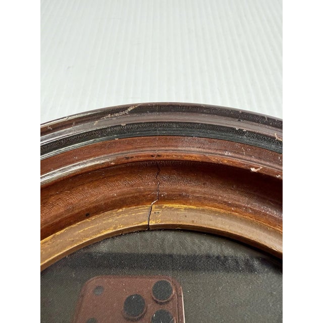 Early 20th Century Antique Vintage Oval Deep Wood Picture Frame With Textile Girl Art 12x14” (8x10) For Sale - Image 5 of 9