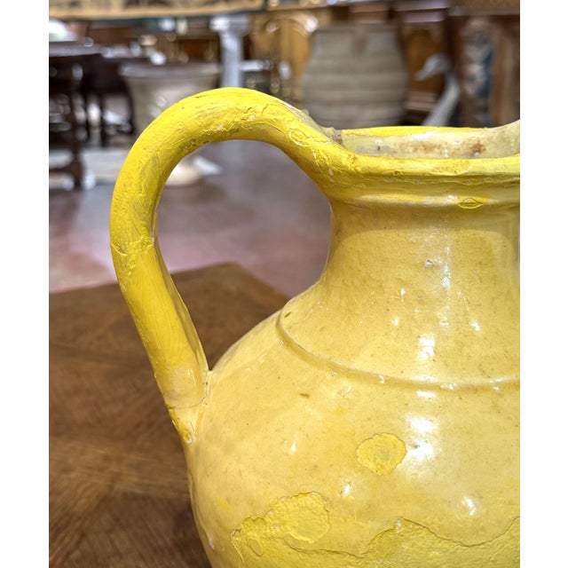 19th Century French Provence Yellow Glazed Terracotta Double-Handled Jug For Sale - Image 4 of 9