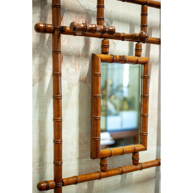 Coat Rack with Mirror and Umbrella Stand in Faux Bamboo, 1950s For Sale - Image 3 of 7