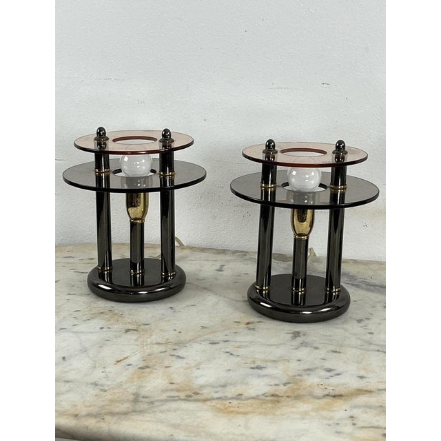 Vintage Metal and Murano Glass Bedroom Lamps, 1980s, Set of 3 For Sale - Image 13 of 17