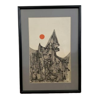 1970s Mid-Century Modern Brutalist Abstract Lithograph by Richard H. Scott - Framed For Sale