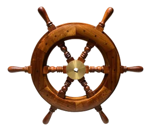 Scandinavian Solid Teak Yacht Wheel With Heavy Brass Hub