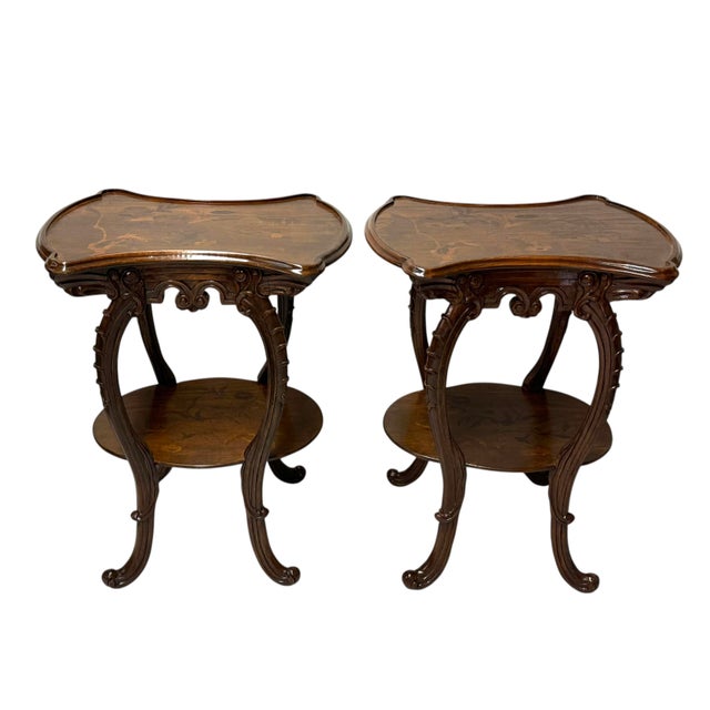 Pair of French Art Nouveau Louis Majorelle Style Inlaid Side Tables For Sale In Los Angeles - Image 6 of 10