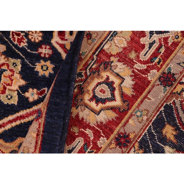 Red Boho Chic Ziegler Blue Red Hand-Knotted Wool Rug - 6'4'' X 9'1'' For Sale - Image 8 of 8
