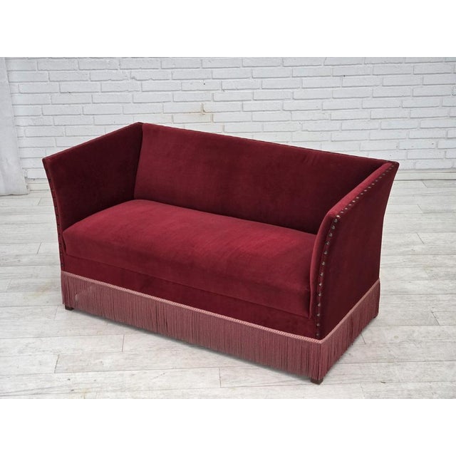 Danish 2-Seater Sofa in Cherry-Red Velour, 1970s For Sale - Image 14 of 17