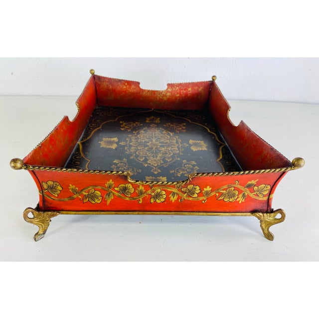 Vintage Hand-Painted Tole Ware Galley Tray For Sale - Image 4 of 10
