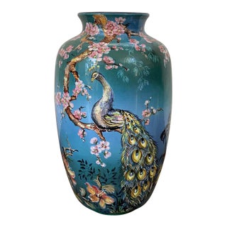 20th Colorful German Baluster Peacock Vase by Ulmer Keramik For Sale