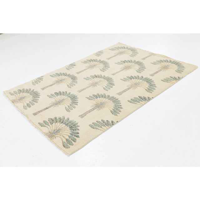 Art Deco Modern Fan Palm Hand-Knotted Wool Area Rug 4x6 For Sale In New York - Image 6 of 9