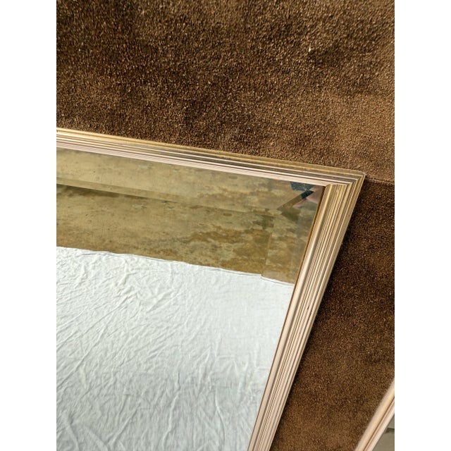 Wood Vintage LaBarge Italian Brass and Suede Wall Mirror For Sale - Image 7 of 12