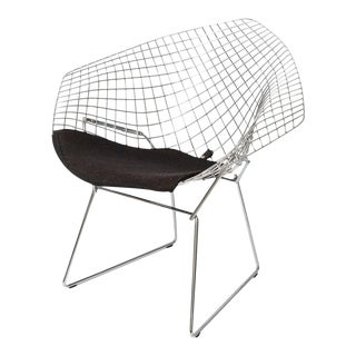 Bertoria "Diamond Chair" for Knoll in Polished Chrome With Black Upholstery For Sale