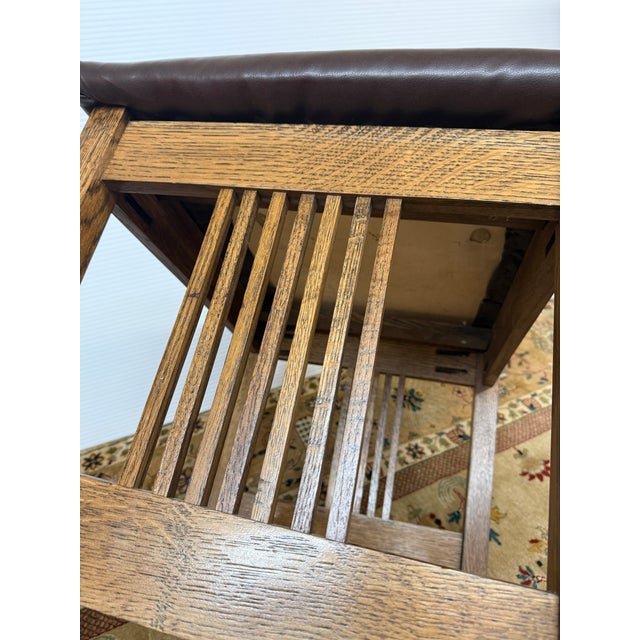 Brown Vintage Arts and Crafts Leather Bench For Sale - Image 8 of 11