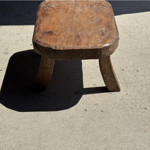 Wood Small Wabi-Sabi Style Oval Teak Occasional Stool, 1980s For Sale - Image 7 of 9