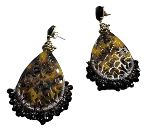 1990s Vintage Fake TortoiseShell Lucite and Black Onyx Chandelier Earrings