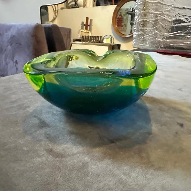 Modern 1970s Modern Blue and Green Lime Sommerso Murano Glass Ashtray by Seguso For Sale - Image 3 of 11