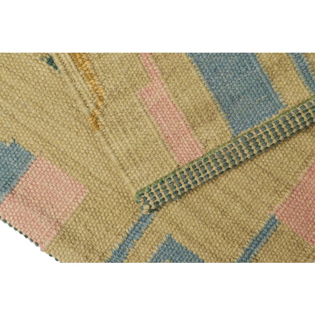 Rug & Kilim’s Scandinavian Style Rug in Gold, With Blue & Pink Geometric Pattern For Sale In New York - Image 6 of 6
