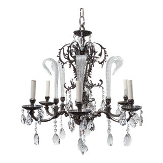 Vintage Pewter Spanish Style Ornate Chandelier For Sale