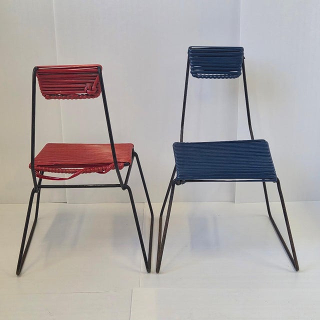 Vintage Metal and Plastic Scoubidou Chairs, 1950s, Set of 3 For Sale - Image 4 of 17