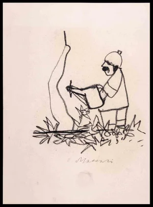 Mino Maccari, Gardener, Charcoal Drawing, 1970