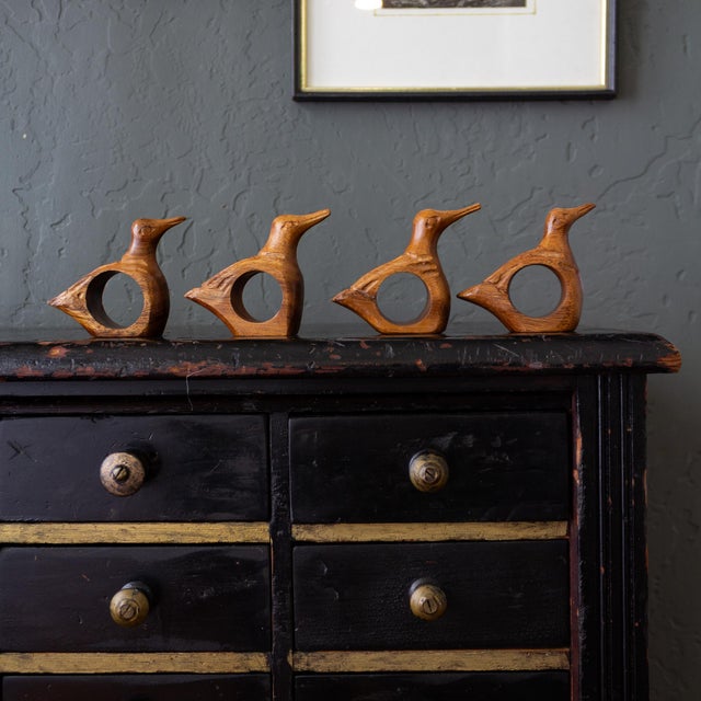 1970s 1970s Hand Carved Wooden Bird or Duck Napkin Rings - Set of 4 For Sale - Image 5 of 11