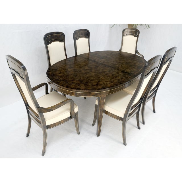 Mastercraft Dark Burl Walnut Oval 4x20" Leaves Dining Table 6 Chairs Set MINT For Sale - Image 16 of 17