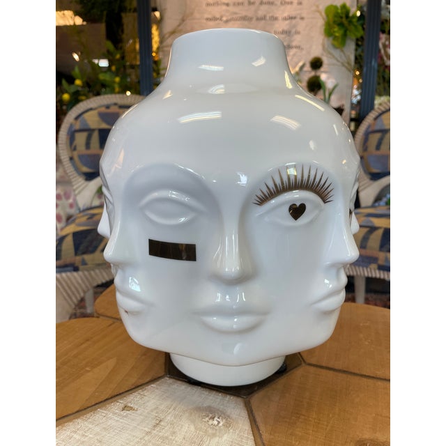 Ceramic Jonathan Adler Gilded Muse Porcelain Vase--8-Face Gold Motif Sculpture, 12" For Sale - Image 7 of 10