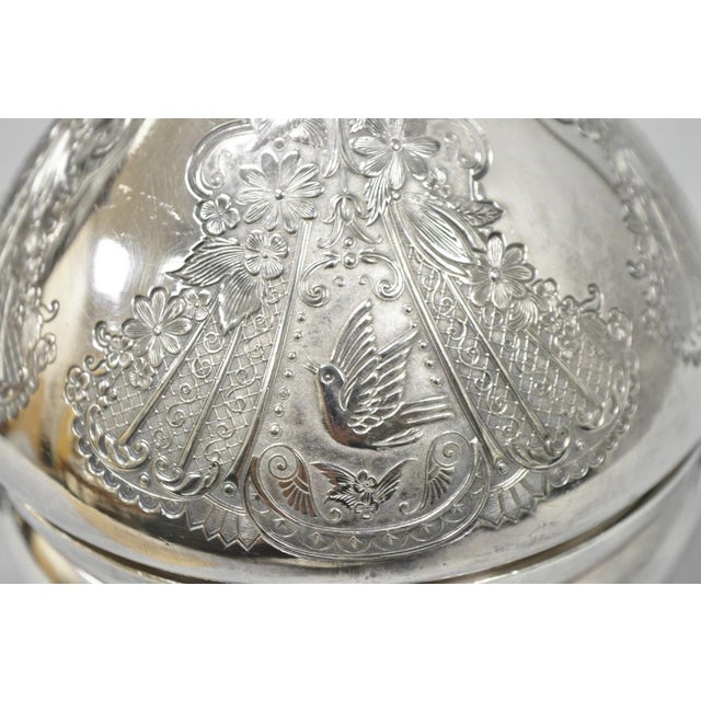 Antique English Art Nouveau Silver Plated Covered Butter Serving Dish W / Birds For Sale - Image 13 of 15