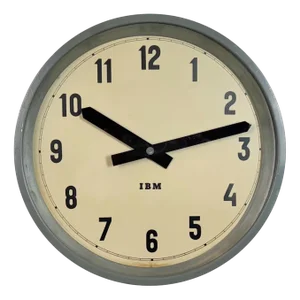 Industrial Grey Factory Wall Clock from IBM, 1950s