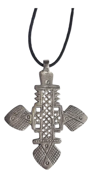 Vintage Abyssinian /Coptic Cross Pendant Ethiopian Silver 3.25" H