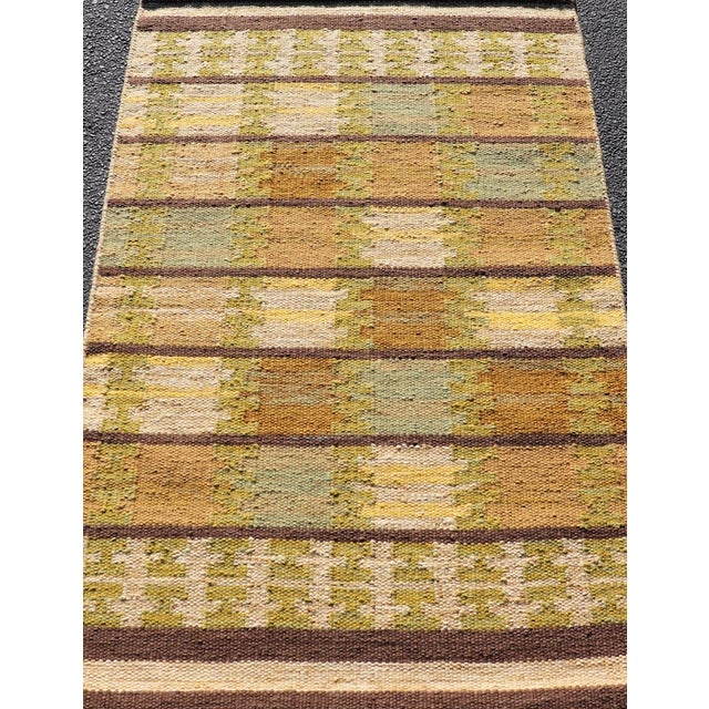 Textile Modern Scandinavian Flat Weave Rug in Olive, Brown, and Soft Beige For Sale - Image 7 of 10