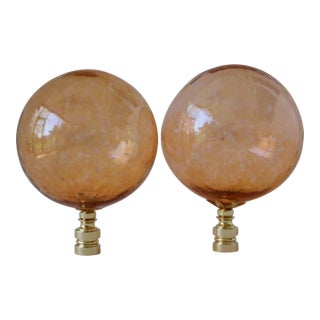 Handblown Glass Lamp Finial in Peach on Brass Hardware For Sale