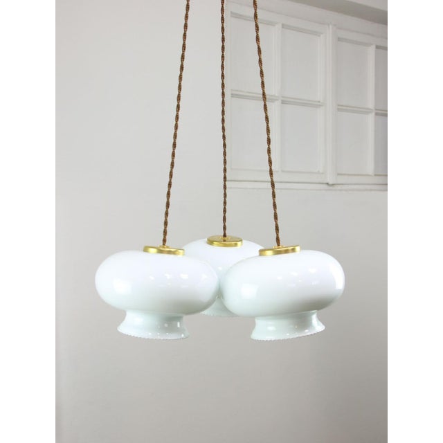 Mid-Century Italian Opaline Glass and Brass Pendant Lamp, Set of 3 For Sale - Image 18 of 18