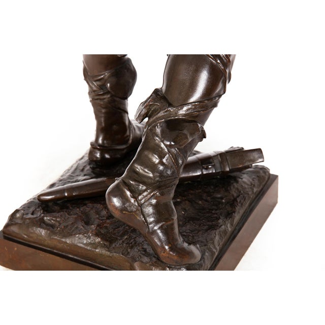 A Fine 36” H French Antique Bronze Sculpture “Victory” by Eugene Marioton For Sale - Image 11 of 18