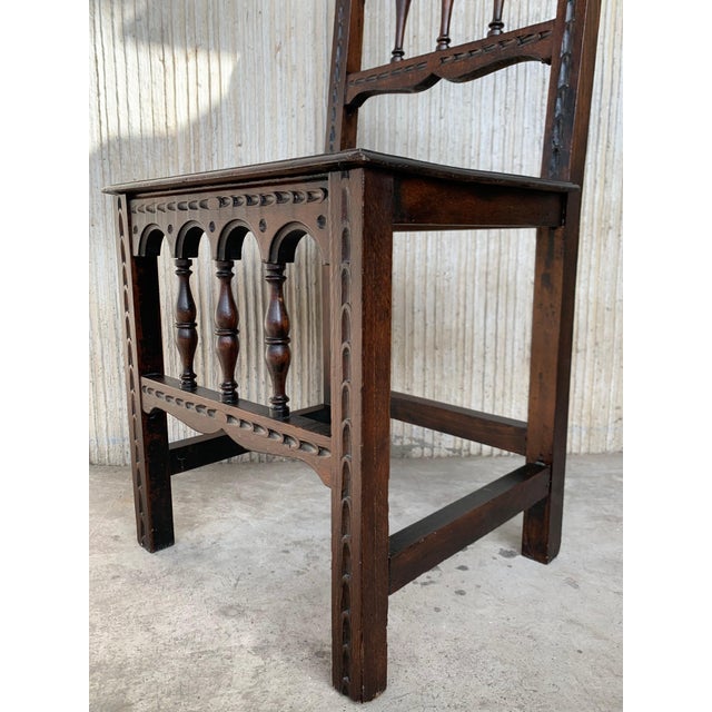Brown Early 20th Set of Four Spanish Carved Chairs with Wood Seat For Sale - Image 8 of 18