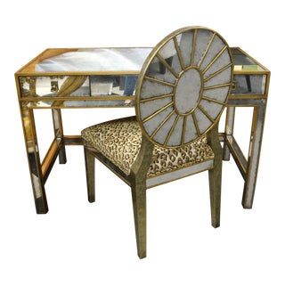 John Richard Mirrored Desk and Chair - Set of 2 For Sale