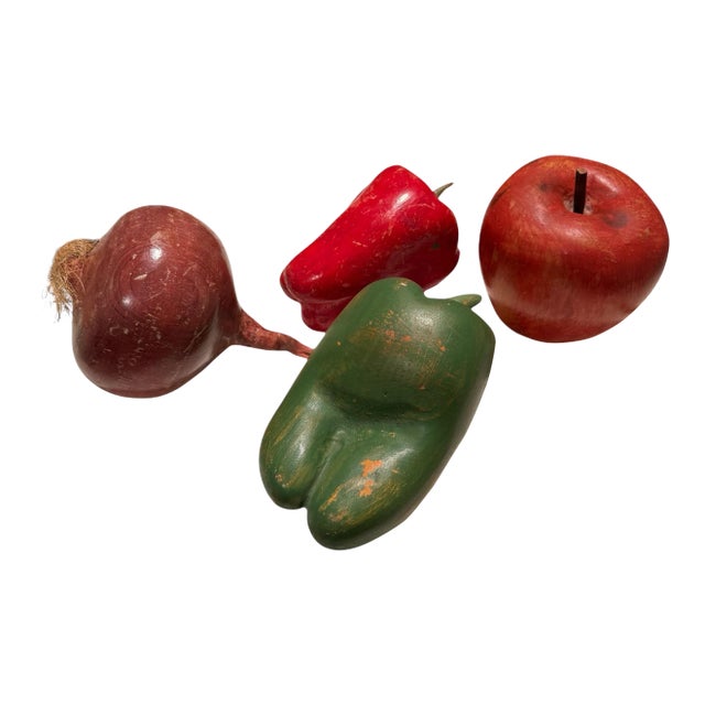 Carved and Painted Tromp l'Oeil Vegetables- A Set of 4 For Sale
