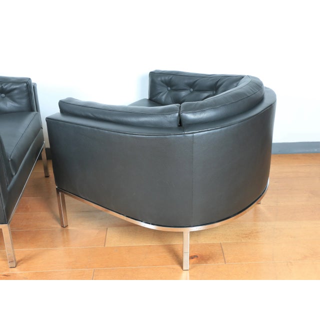 Navy Blue Mid Century Pair of Leather and Steel Lounge Chairs For Sale - Image 8 of 10