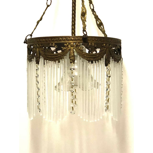 Antique French Brass Glass Rod Single-Light Chandelier, 1890s For Sale - Image 6 of 7