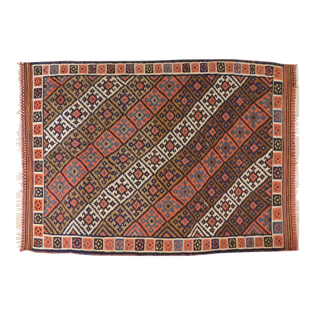 1980s A Polychrome Kilim Flatweave Rug. 4'6"x 6'4" For Sale