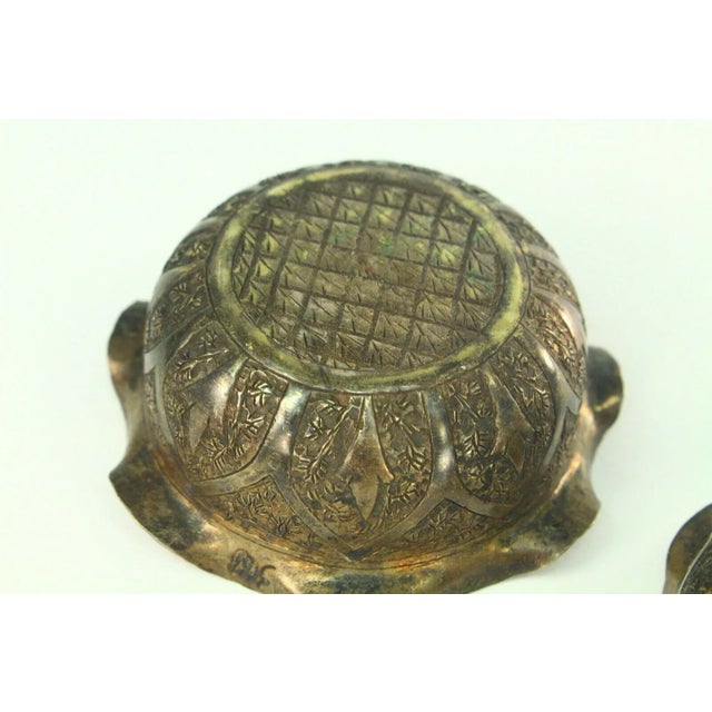 Metal Antique Egyptian Silver Hand-Tooled Spice Urns or Open Salt Cellars- a Pair For Sale - Image 7 of 9