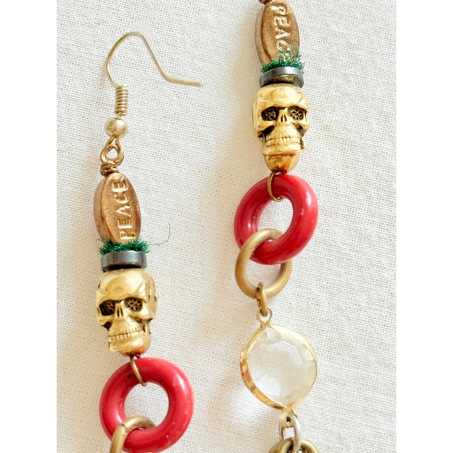Metal Vintage 1990s Gothic Tribal Brass Skull Shoulder Duster Earrings, Pair For Sale - Image 7 of 14
