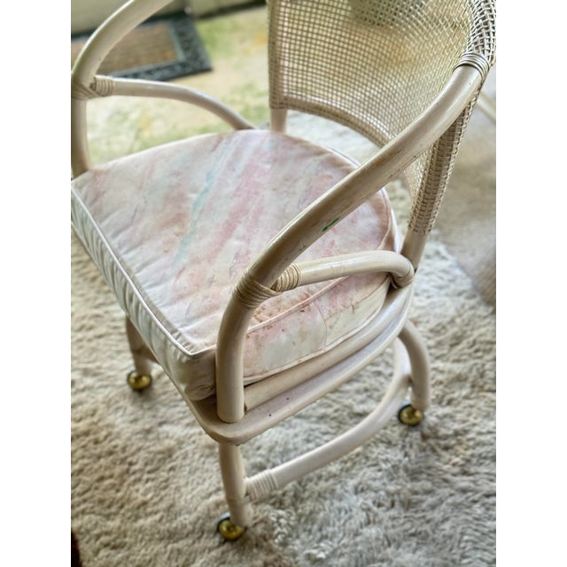 Vintage Rattan Dining Set, White Bamboo Boho Table With Glass Top For Sale - Image 12 of 12