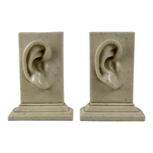 Pair of Post Modern Design Ears Stone Sculptures/Bookends by C2c, Circa 1980s
